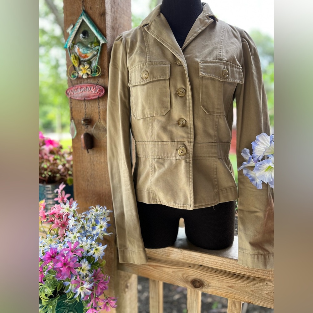 Vintage Juicy Couture Khaki Military Utility Cropped Jacket Button Closures